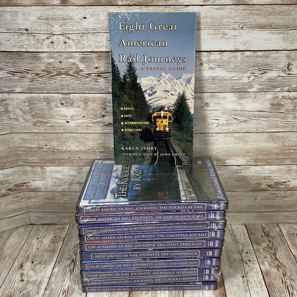 Vtg 2003 Lot of 10 Great American Rail Journeys DVDs + Travel Guide SEALED NEW